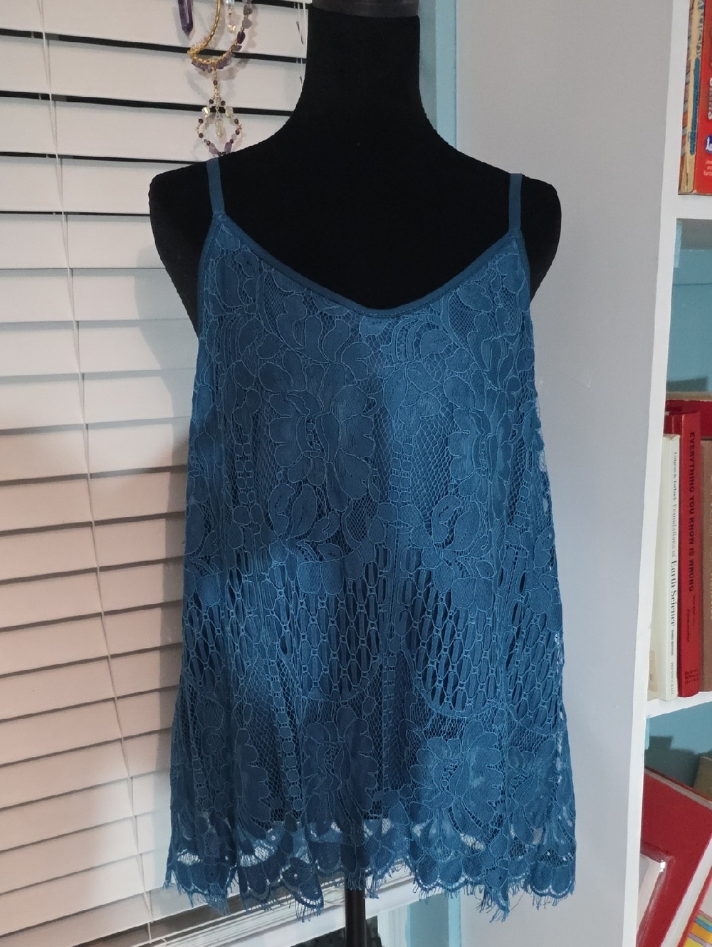 Women's Teal Lace Camisole Tank Top OXL